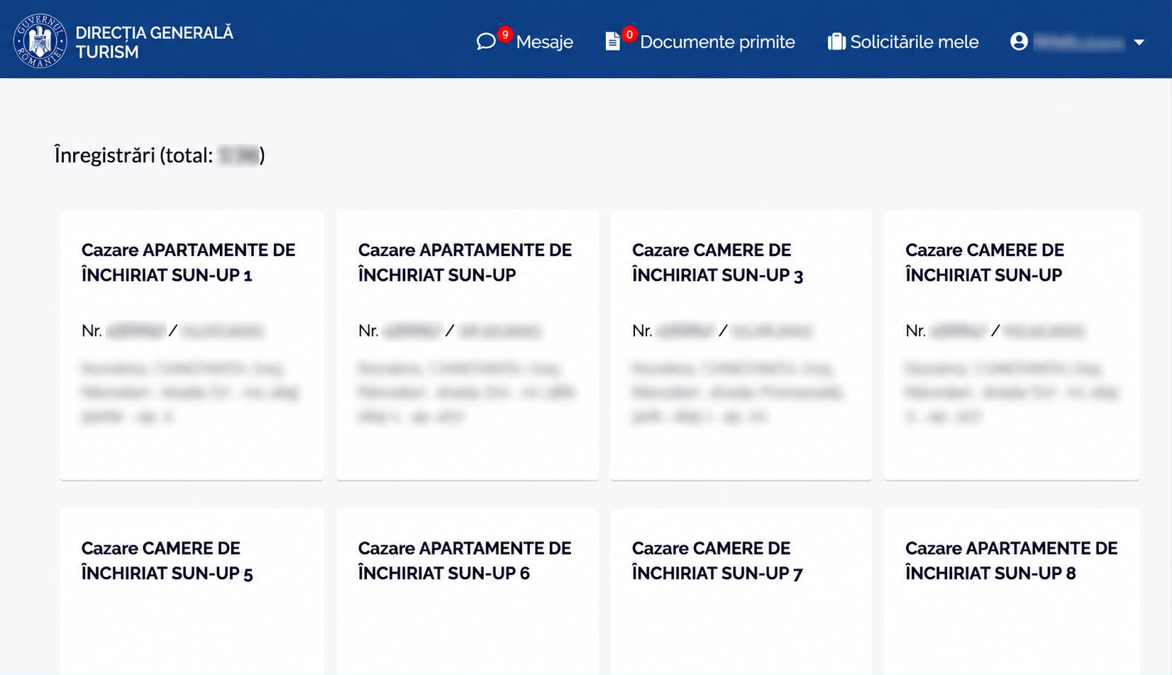Structuri înregistrate în SITUR